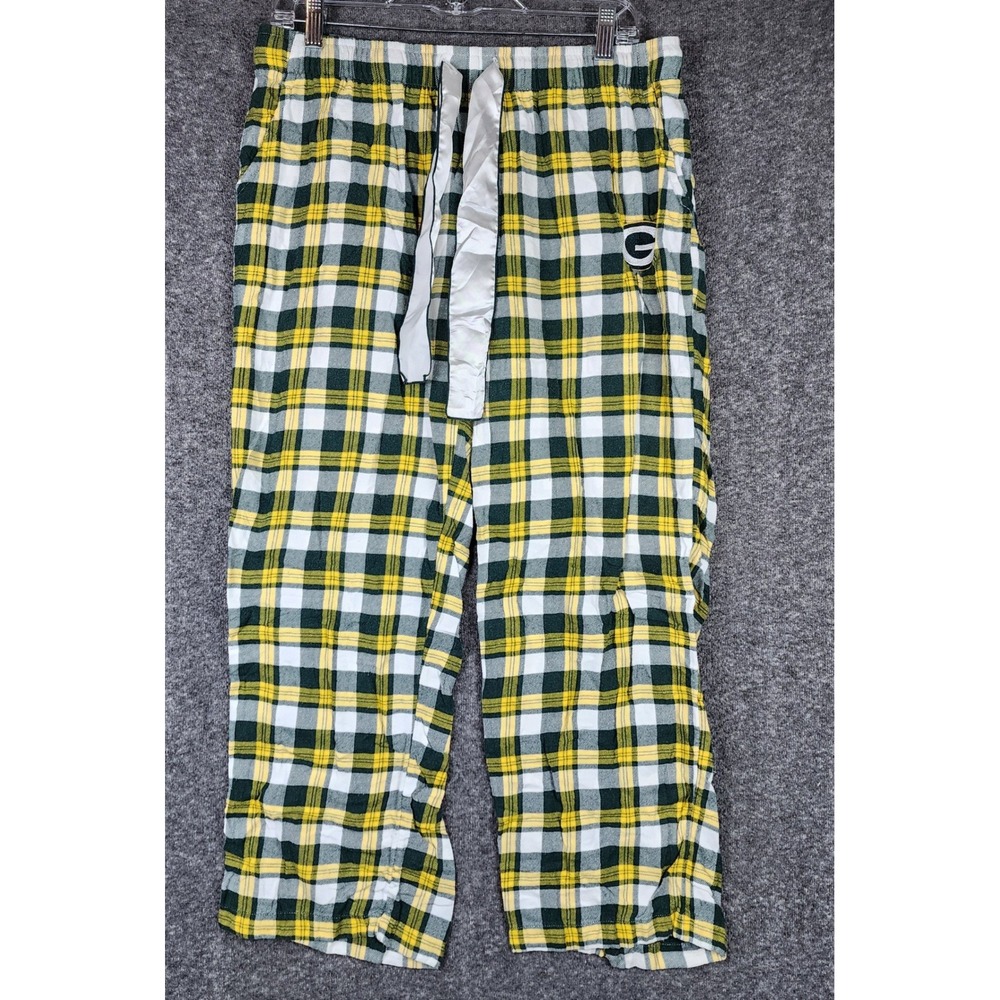 NFL Team Apparel Pajama Pants Women Large Green Yellow Plaid Green Bay Packers